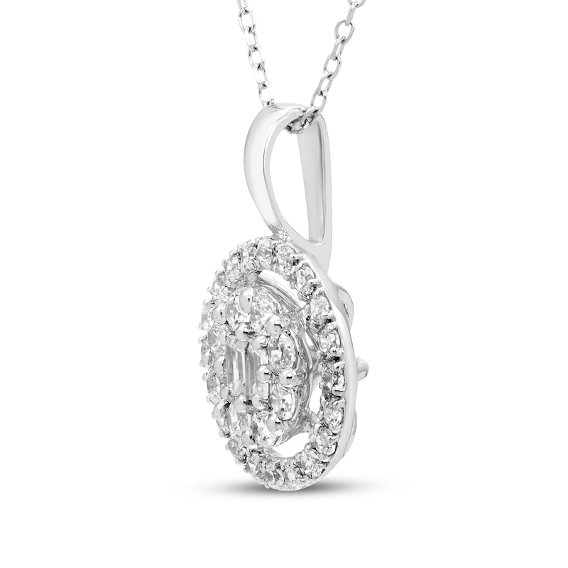 Main Image 2 of Previously Owned Diamond Necklace 1/2 ct tw Round/Baguette 10K White Gold
