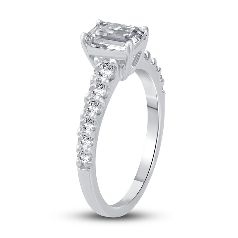 Main Image 2 of Previously Owned Diamond Engagement Ring 1-1/2 ct tw Emerald/Round Platinum