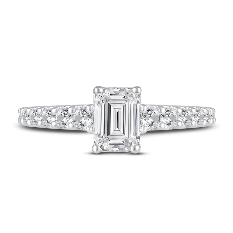 Main Image 3 of Previously Owned Diamond Engagement Ring 1-1/2 ct tw Emerald/Round Platinum