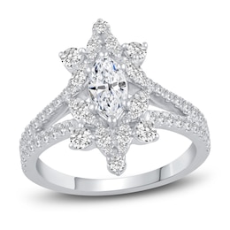 Previously Owned Diamond Halo Engagement Ring 1-1/5 ct tw Marquise/Round 14K White Gold