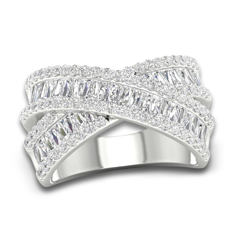 Main Image 1 of Previously Owned Lab-Grown Diamond Criss-Cross Ring 1-3/4 ct tw Round/Baguette 14K White Gold