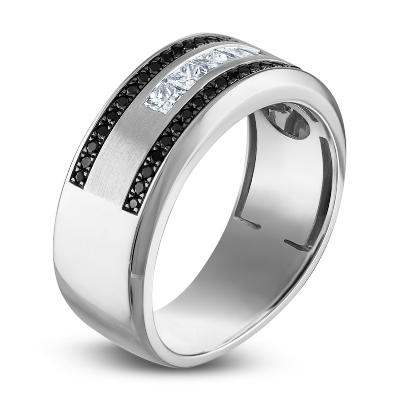 Main Image 2 of Previously Owned Men's Black & White Diamond Anniversary Band 3/4 ct tw Round 14K White Gold