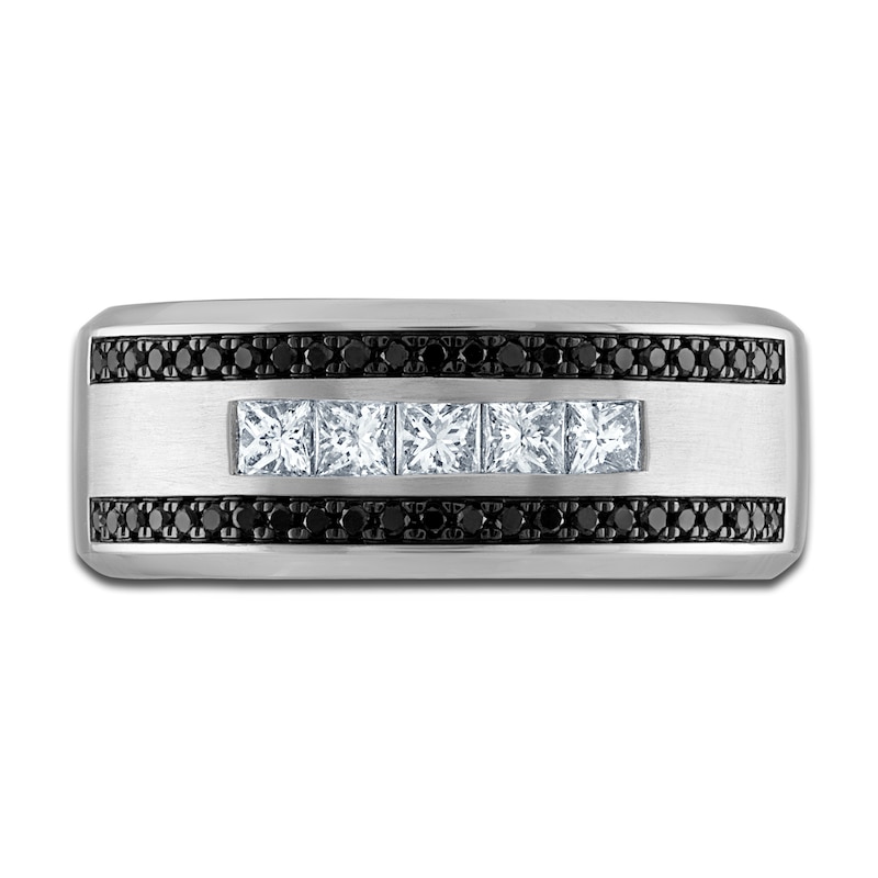 Main Image 3 of Previously Owned Men's Black & White Diamond Anniversary Band 3/4 ct tw Round 14K White Gold