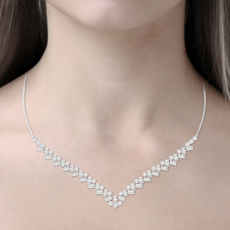 Main Image 2 of Previously Owned Diamond Necklace 6 ct tw Princess/Round 14K White Gold 19"