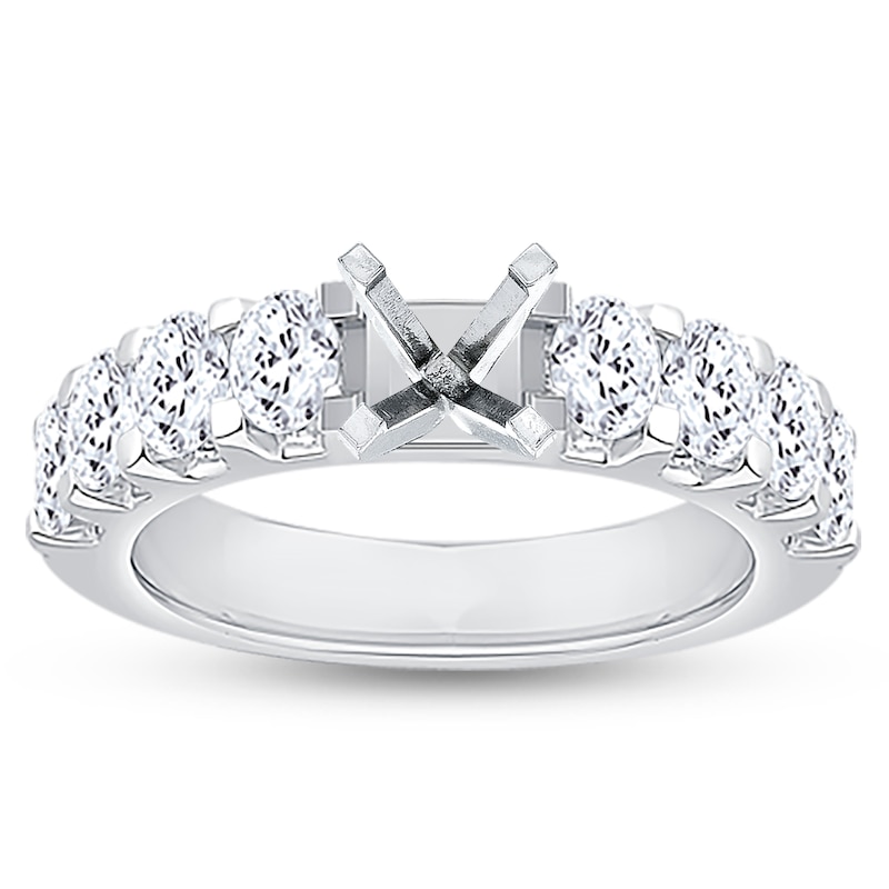 Main Image 1 of Previously Owned Diamond Engagement Ring Setting 1-1/2 ct tw Oval/Round 18K White Gold