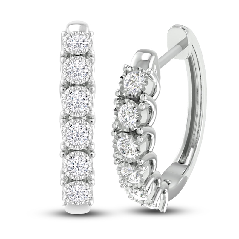 Main Image 1 of Previously Owned Diamond Hoop Earrings 1/4 ct tw Round 10K White Gold