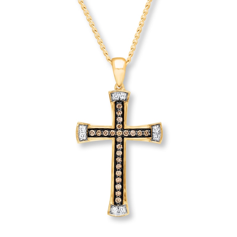 Main Image 1 of Previously Owned Men's Cross Necklace 1/2 ct tw Diamonds 10K Yellow Gold