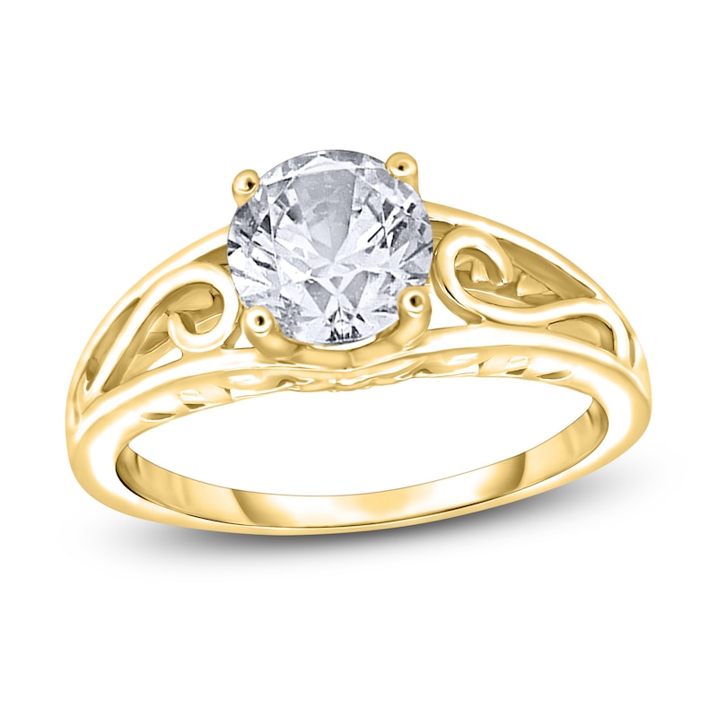 Main Image 1 of Diamond Solitaire Scroll Engagement Ring 1/4 ct tw Round 14K Yellow Gold (I2/I)