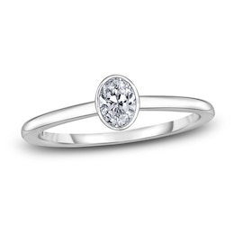 Diamond Solitaire Engagement Ring 1/2 ct tw Bezel-Set Oval 14K White Gold (I2/I)