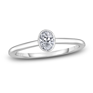 Diamond Solitaire Engagement Ring 1/2 ct tw Bezel-Set Oval 14K White Gold (I2/I)
