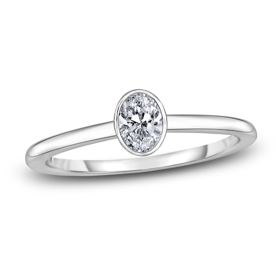 Diamond Solitaire Engagement Ring 1/2 ct tw Bezel-Set Oval 14K White Gold (I2/I)