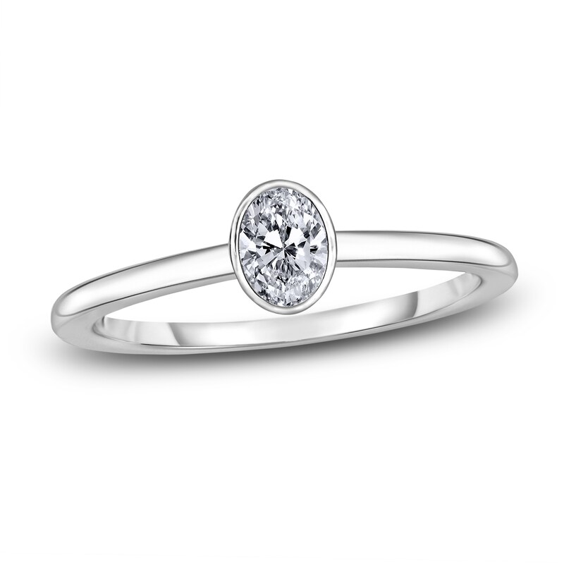 Main Image 1 of Diamond Solitaire Engagement Ring 1/2 ct tw Bezel-Set Oval 14K White Gold (I2/I)