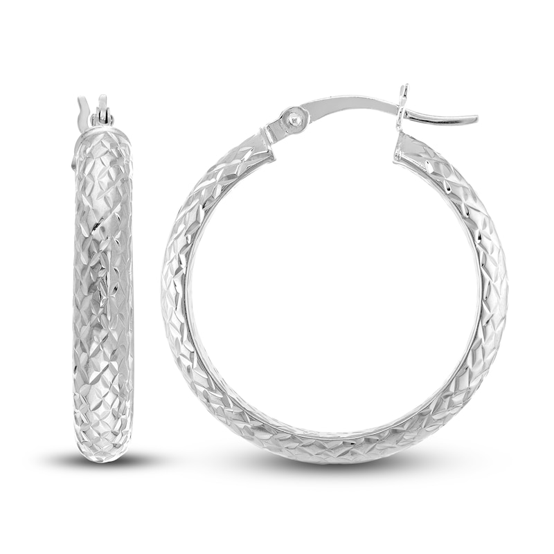 Diamond-Cut In/Out Hoop Earrings 14K White Gold 25mm