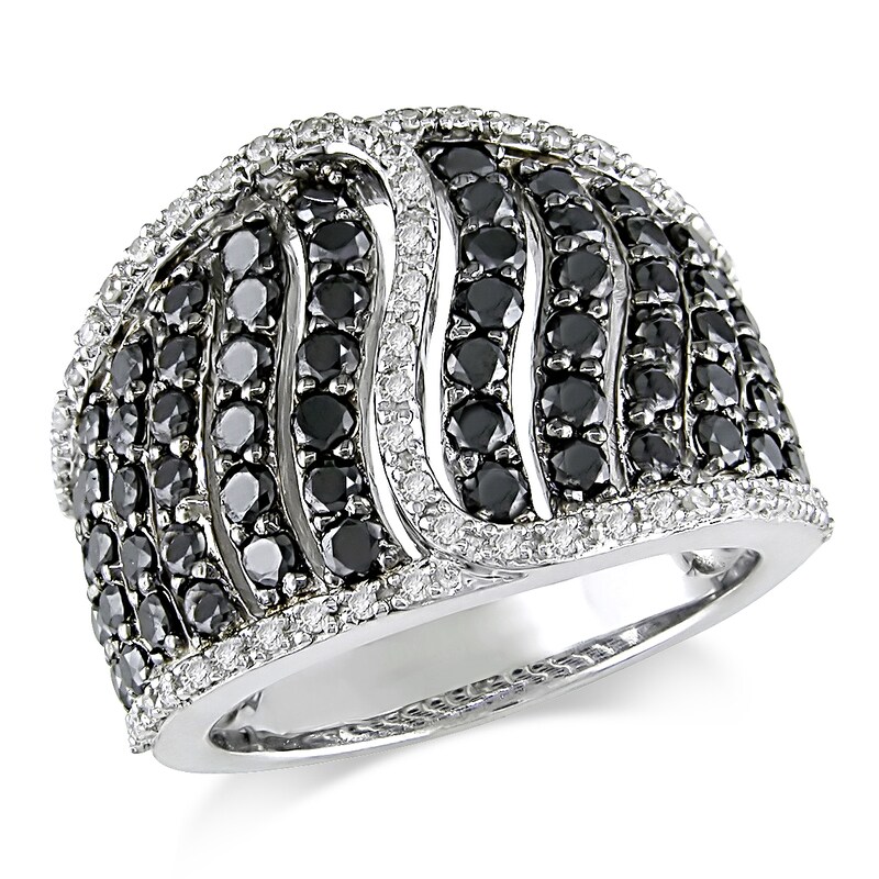 Black & White Diamond Band 2 ct tw Round Sterling Silver