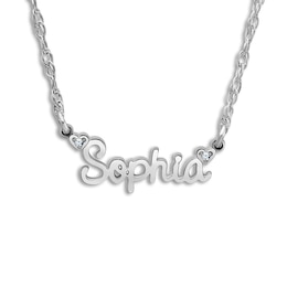 Personalized Name Necklace Diamond Accents 10K White Gold 18"