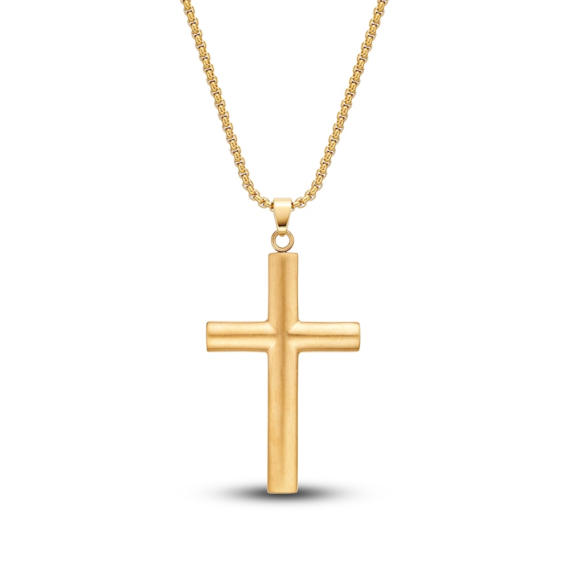 Men's Solid Cross Chain Necklace/Bracelet Set Gold Ion-Plated Stainless Steel