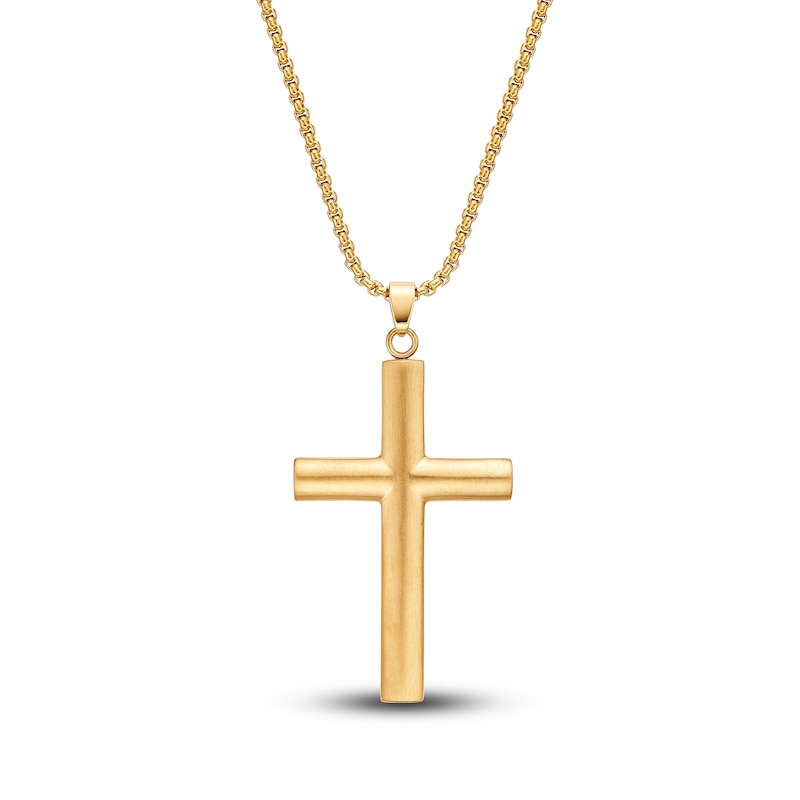 Men's Solid Cross Chain Necklace/Bracelet Set Gold Ion-Plated Stainless ...