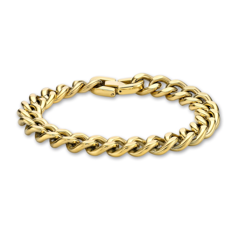Main Image 3 of Men's Solid Cross Chain Necklace/Bracelet Set Gold Ion-Plated Stainless Steel