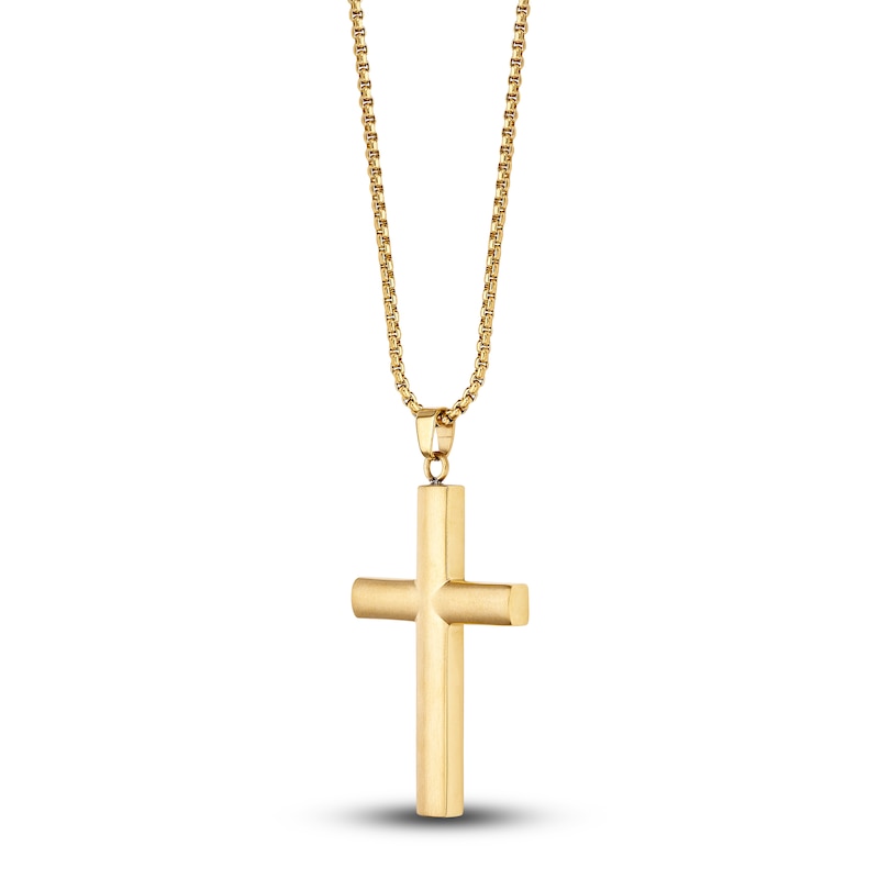 Main Image 4 of Men's Solid Cross Chain Necklace/Bracelet Set Gold Ion-Plated Stainless Steel