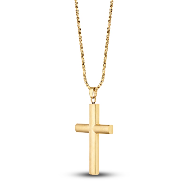 Men's Solid Cross Chain Necklace/Bracelet Set Gold Ion-Plated