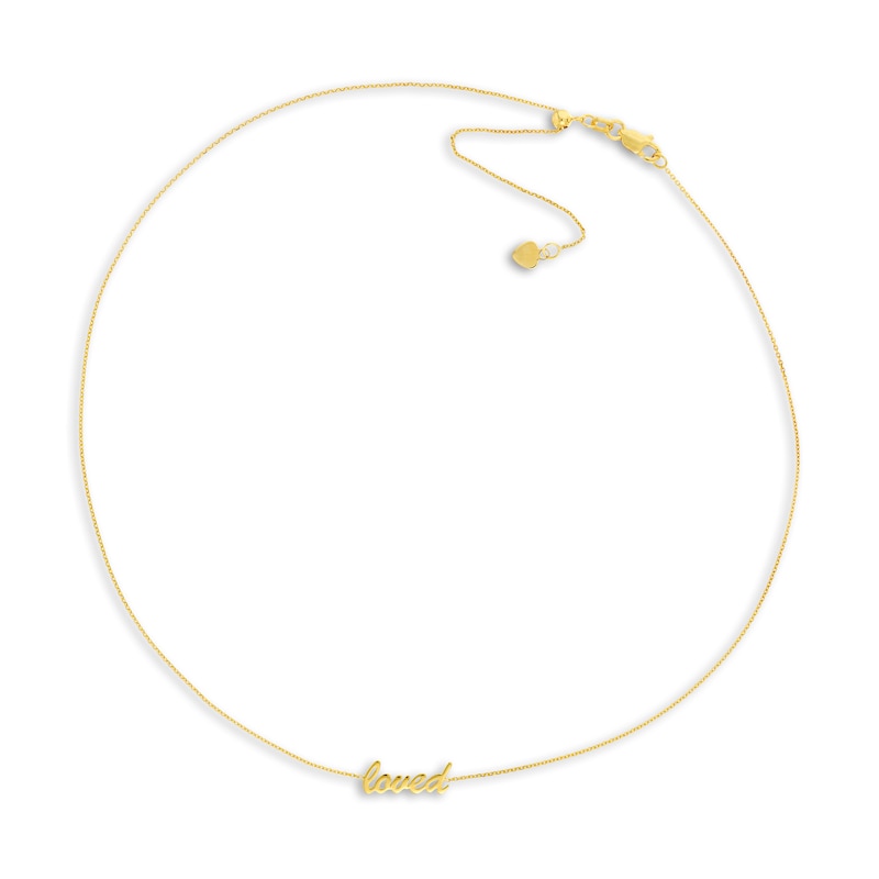 Main Image 1 of "LOVED" Choker Necklace 14K Yellow Gold 16" Adj.