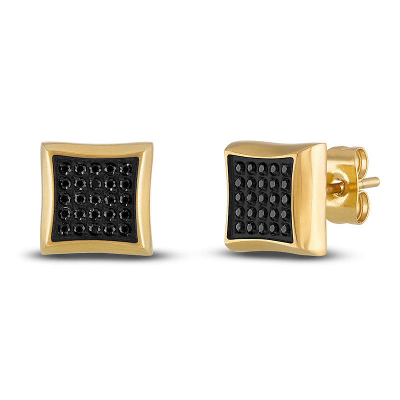 Main Image 1 of Men's Black Diamond Stud Earrings 1/4 ct tw Round Gold Ion-Plated Stainless Steel
