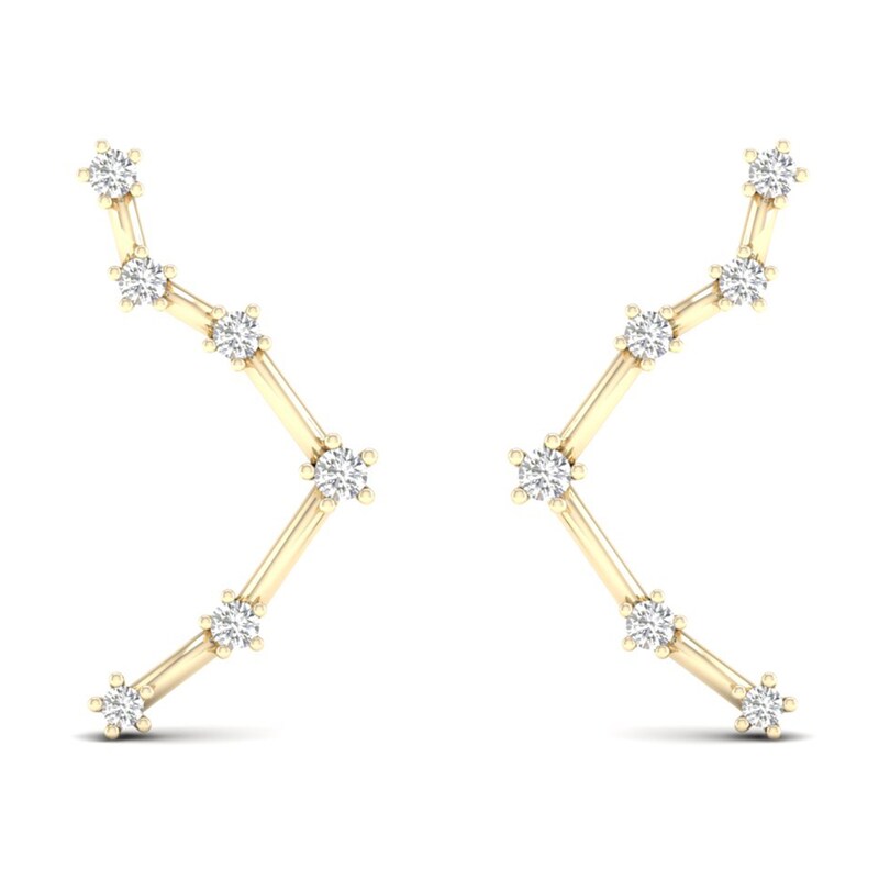 Diamond Libra Constellation Earrings 1/8 ct tw Round 14K Yellow Gold