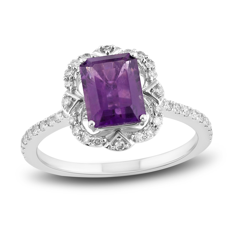 Natural Amethyst Engagement Ring 1/4 ct tw Diamonds 14K White Gold