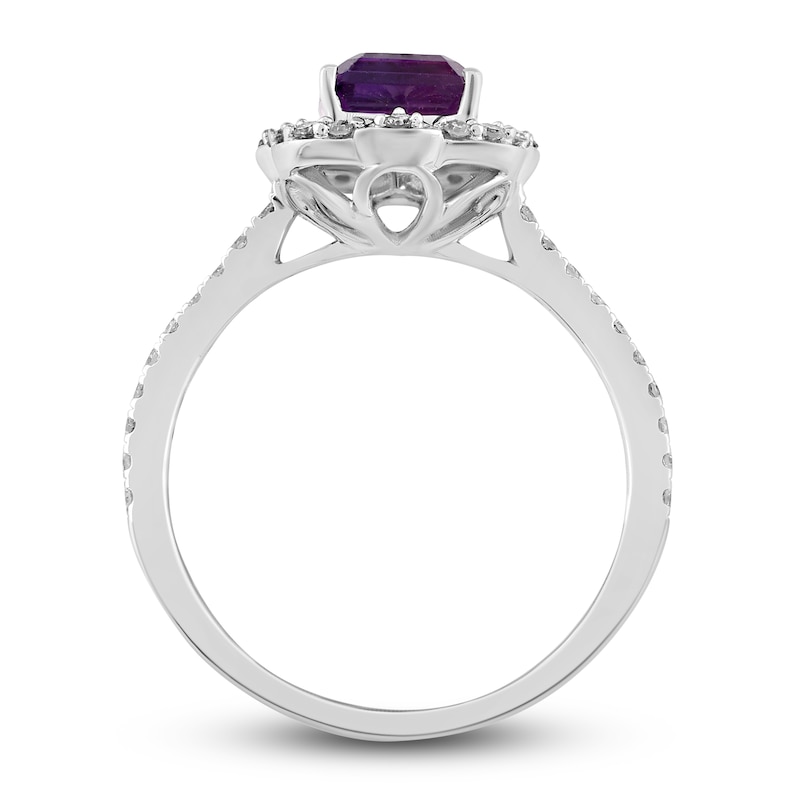 Natural Amethyst Engagement Ring 1/4 ct tw Diamonds 14K White Gold