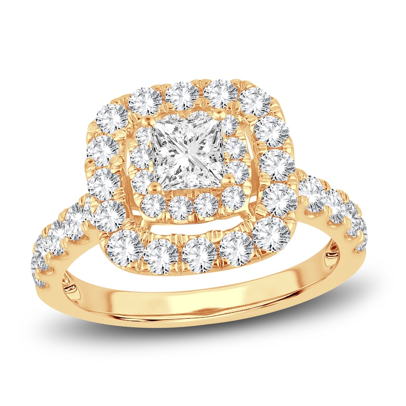Diamond Engagement Ring 2 ct tw Round/Princess 14K Yellow Gold