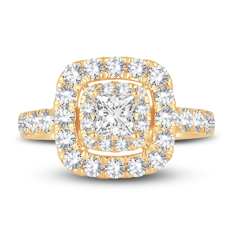 Diamond Engagement Ring 2 ct tw Round/Princess 14K Yellow Gold
