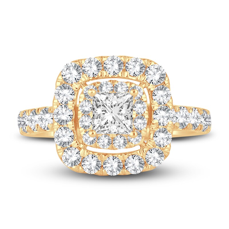Main Image 3 of Diamond Engagement Ring 2 ct tw Round/Princess 14K Yellow Gold