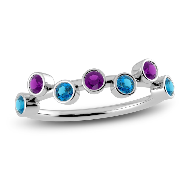 Main Image 1 of Juliette Maison Natural Amethyst & Natural Blue Zircon Ring 10K White Gold