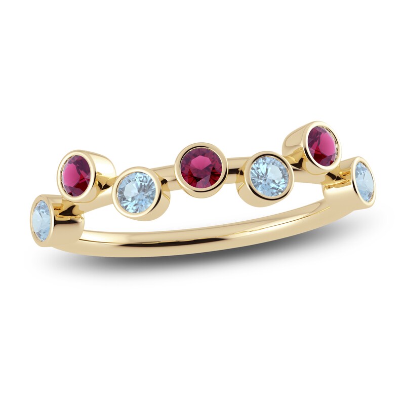 Main Image 1 of Juliette Maison Natural Aquamarine & Natural Rhodolite Garnet Ring 10K Yellow Gold