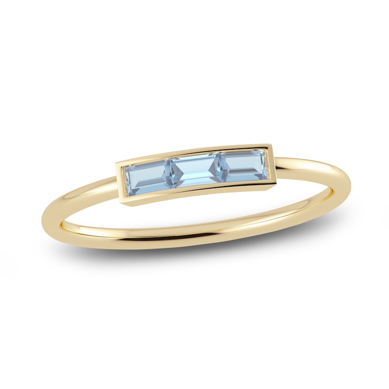 Juliette Maison Natural Aquamarine Baguette Bar Ring 10K Yellow Gold