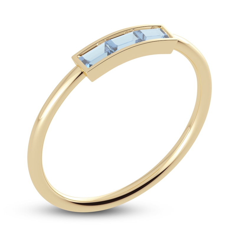 Juliette Maison Natural Aquamarine Baguette Bar Ring 10K Yellow Gold