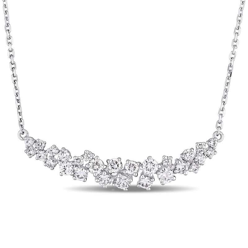 Main Image 1 of Diamond Cluster Necklace 1-1/10 ct tw Round 14K White Gold 16"