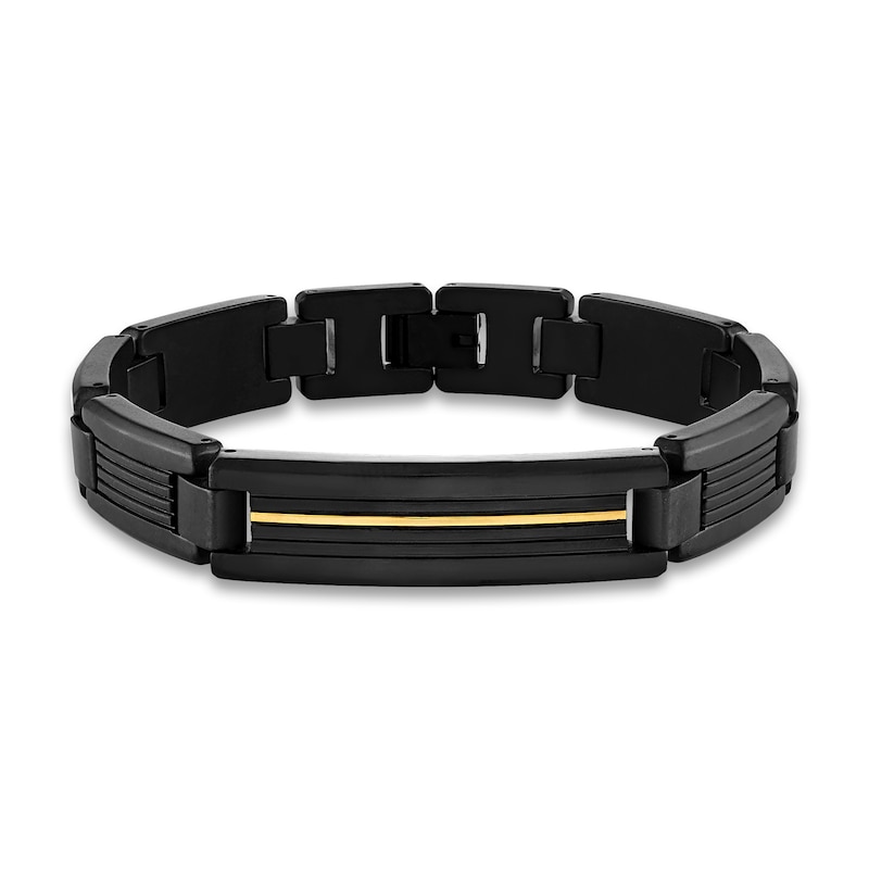 Main Image 1 of Men's Accent Bracelet Gold Ion-Plated Stainless Steel/Black Titanium 8.5"