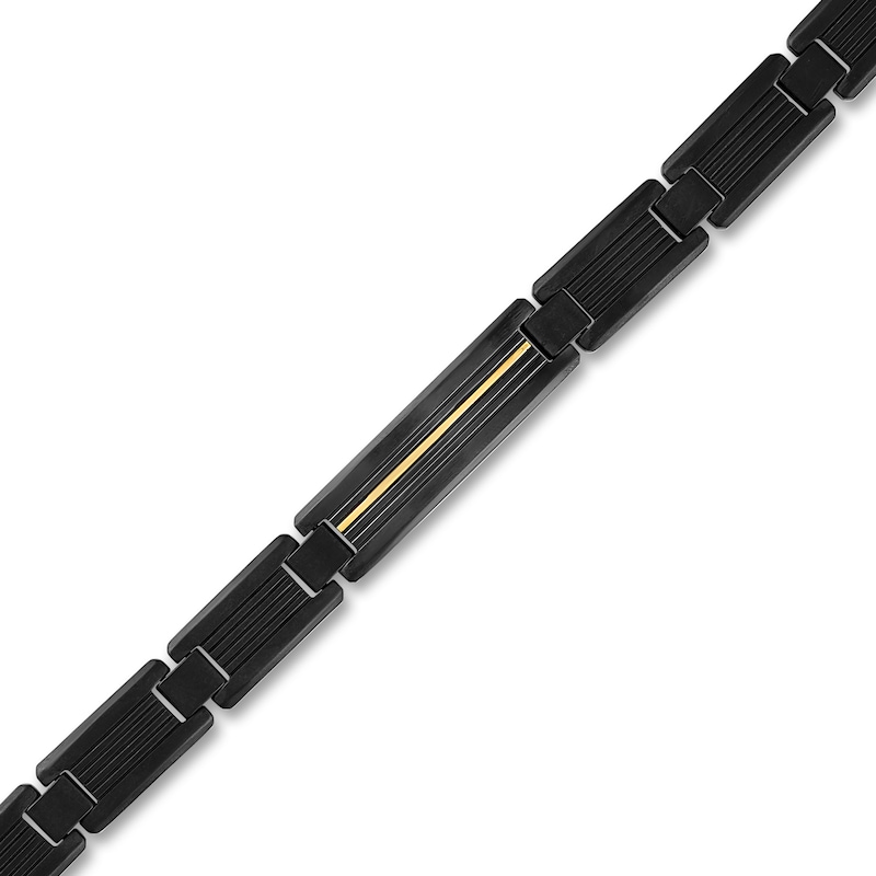 Main Image 2 of Men's Accent Bracelet Gold Ion-Plated Stainless Steel/Black Titanium 8.5"