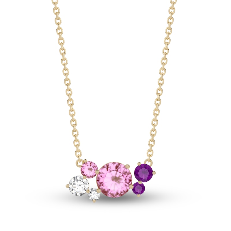Main Image 1 of Juliette Maison Natural White Sapphire, Pink Tourmaline, Amethyst Constellation Necklace 10K Yellow Gold 18"