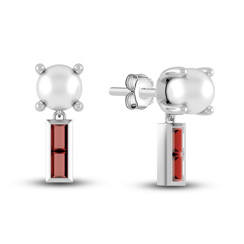 Juliette Maison Natural Garnet Baguette and Cultured Freshwater Pearl Earrings 10K White Gold