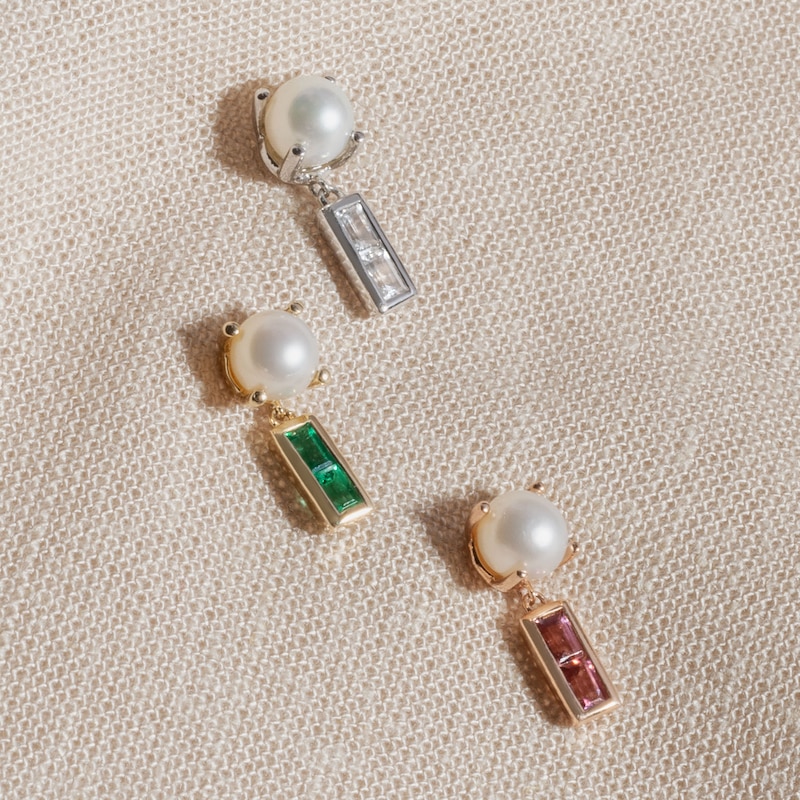 Juliette Maison Natural Garnet Baguette and Cultured Freshwater Pearl Earrings 10K White Gold