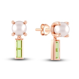 Juliette Maison Natural Peridot Baguette and Freshwater Cultured Pearl Earrings 10K Rose Gold