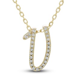 Diamond Initial V Pendant Necklace 1/10 ct tw Round 10K Yellow Gold 18"