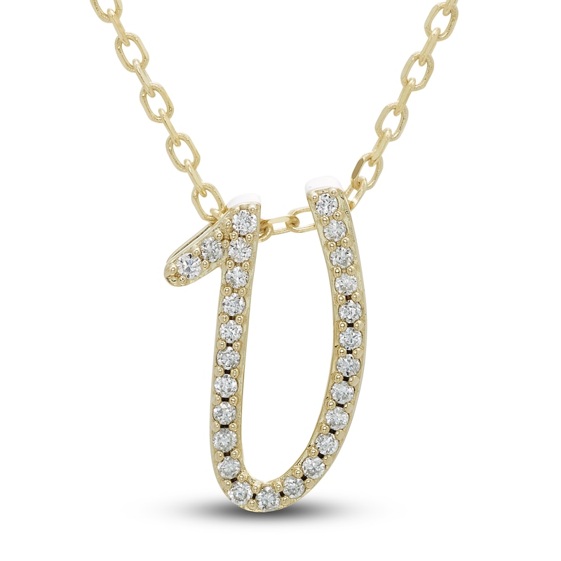 Main Image 1 of Diamond Initial V Pendant Necklace 1/10 ct tw Round 10K Yellow Gold 18"