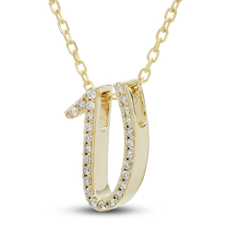 Main Image 2 of Diamond Initial V Pendant Necklace 1/10 ct tw Round 10K Yellow Gold 18"