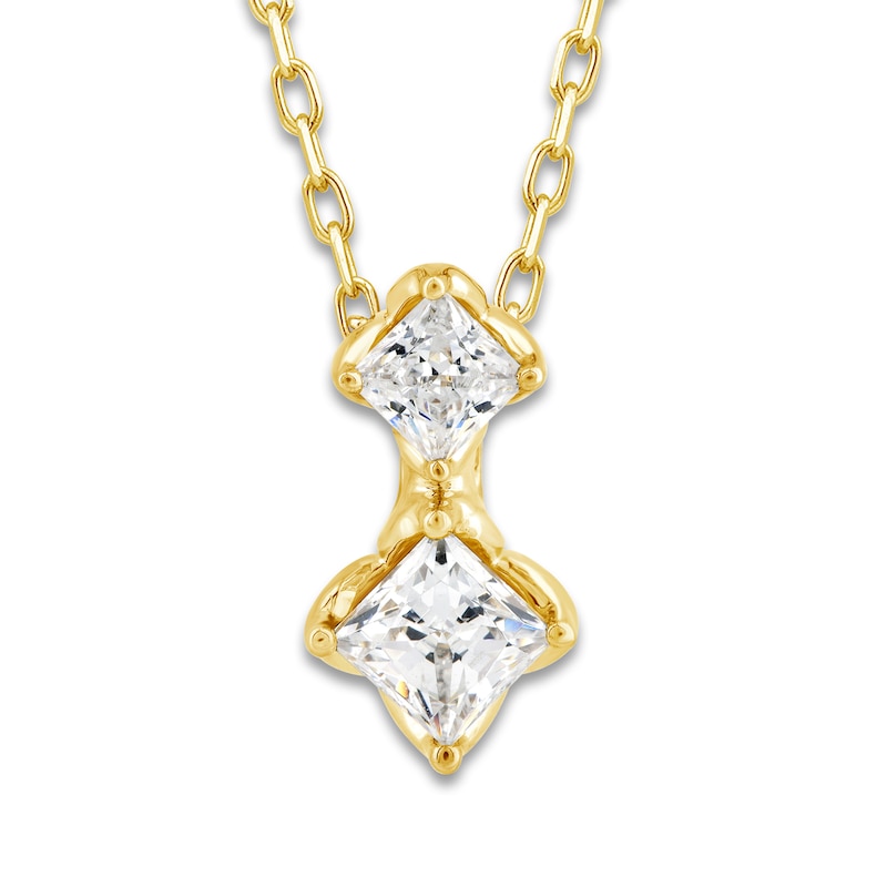Main Image 1 of Diamond 2-Stone Necklace 3/8 ct tw Princess/Round 10K Yellow Gold