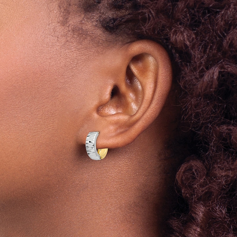 Textured Hoop Earrings 14K Two-Tone Gold 14mm