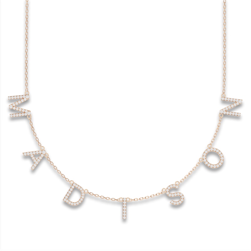 Main Image 1 of Juliette Maison Diamond Station Name Necklace 1 ct tw Round 10K Rose Gold