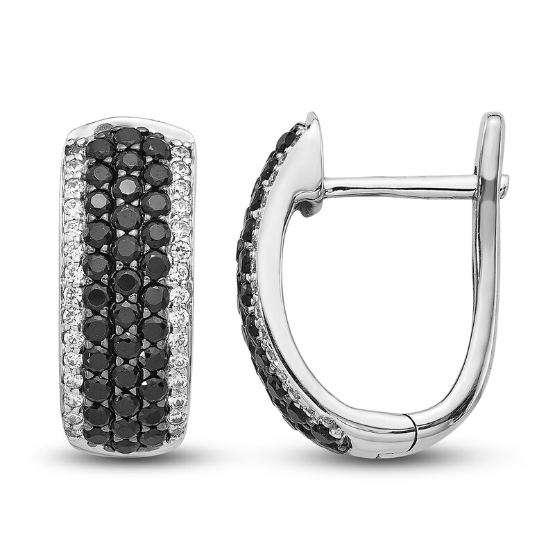 Black & White Diamond Huggie Earrings 1 ct tw Round 14K White Gold